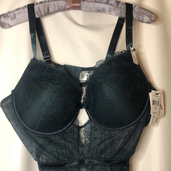 CARRIE AMBER INTIMATES green push up teddy. Size 1X. - Picture 2 of 12